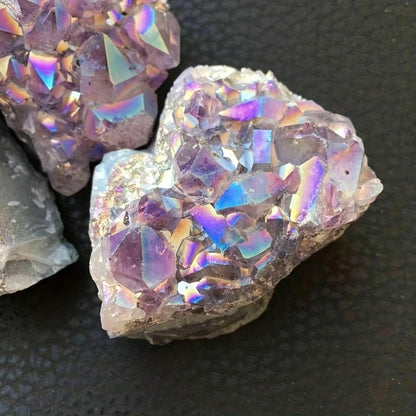 1pc Aura Amethyst Cluster Titanium Bonded High Decoration Crystal, Natural Reiki Rock And Calming Effects