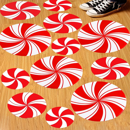 12pcs Red Candy Stickers, Christmas Decoration, Red Candy Wall Floor Stickers, Christmas Decoration Window Stickers, Christmas Party Decoration, Home Decoration Stickers, Christmas Party Supply
