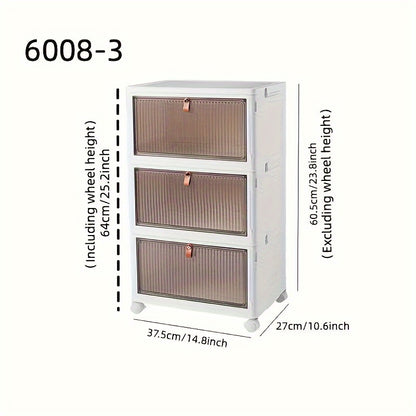 1/3/5pcs Large Foldable White PP Plastic Shoe Storage Boxes With Wheels - 3 Layers Of Clear Stackable Shoe Display Boxes For Organized Shoe Storage Bedroom Accessories Storage Trunks & Chests