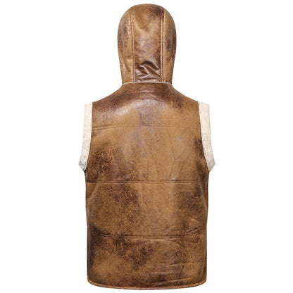 [Warm Hooded Vest] Warm & Windproof Men's Fleece-Lined Hooded Vest - Stylish Sleeveless Jacket with Zipper Pockets, Olive Green, Daily Comfort Vest | Hooded Jacket | Functional Pockets