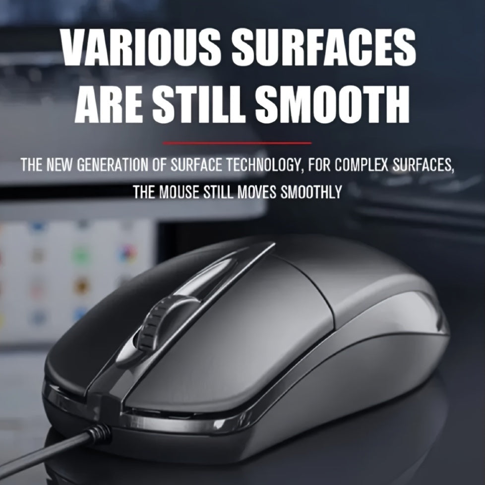 1pc Ambidextrous Wired USB Optical Mouse, 1200DPI Trackball, Smooth Movement on Various Surfaces, Anti-Slip Roller, Compatible with PC, Notebook, Desktop - Plastic, Wheel-Mouse, No Battery Required