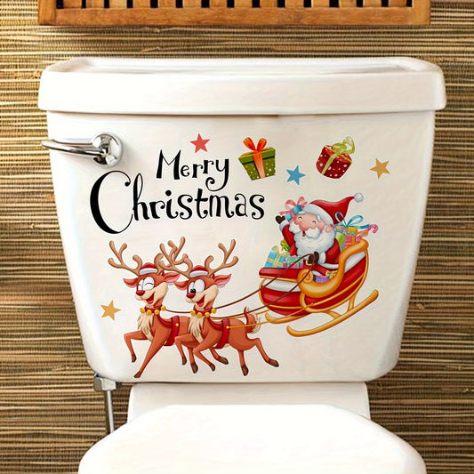 1pc Christmas Elk Reindeer Toilet Lid Decal, Christmas Elk Toilet Sticker, Self-Adhesive Toilet Lid Sticker, Home Decoration, Household DIY Decals, Christmas Decorations, Christmas Gift 2023, Christmas Decorations 2023