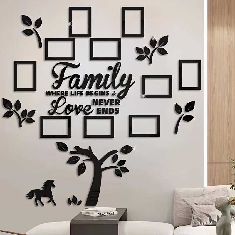 10-piece Photo Frame Combination Puzzle Photo Frame Tree Acrylic Mirror Wall Stickers, Place Your Favorite Photos To Decorate The Blank Wall To Create A Bright And Fashionable Visual Effect To Enhance The Beauty Of The Space!