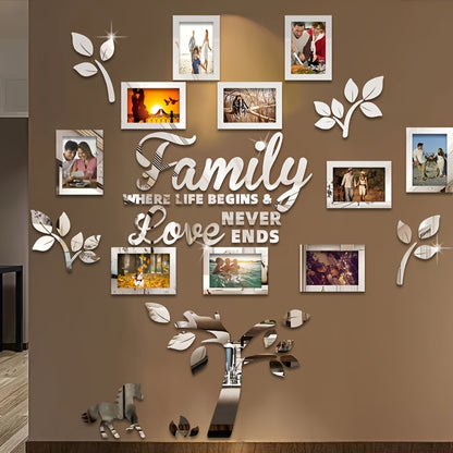 10-piece Photo Frame Combination Puzzle Photo Frame Tree Acrylic Mirror Wall Stickers, Place Your Favorite Photos To Decorate The Blank Wall To Create A Bright And Fashionable Visual Effect To Enhance The Beauty Of The Space!