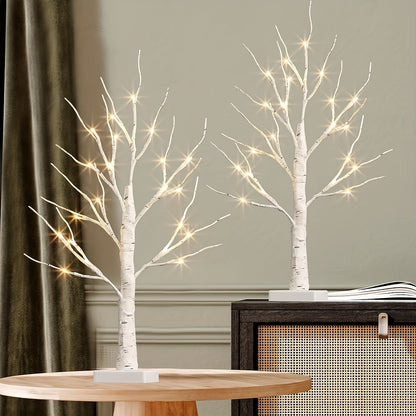 1pc 2ft Warm White Battery Operated White Birch Tree Lights for Home Decoration, Desktop Mini Artificial Tree Lights with Fireplace Holder for Christmas and Summer