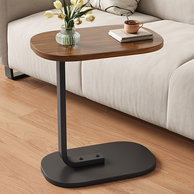 [Adjustable Height Wooden Side Table] Chic C-Shaped Wooden Side Table with Adjustable Height - Modern Art Deco Design, Sturdy Metal Legs for Living Room & Outdoor Use