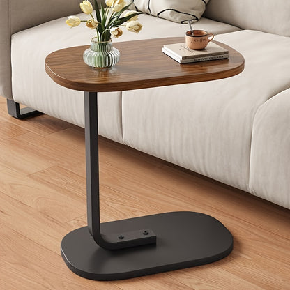 [Adjustable Height Wooden Side Table] Chic C-Shaped Wooden Side Table with Adjustable Height - Modern Art Deco Design, Sturdy Metal Legs for Living Room & Outdoor Use