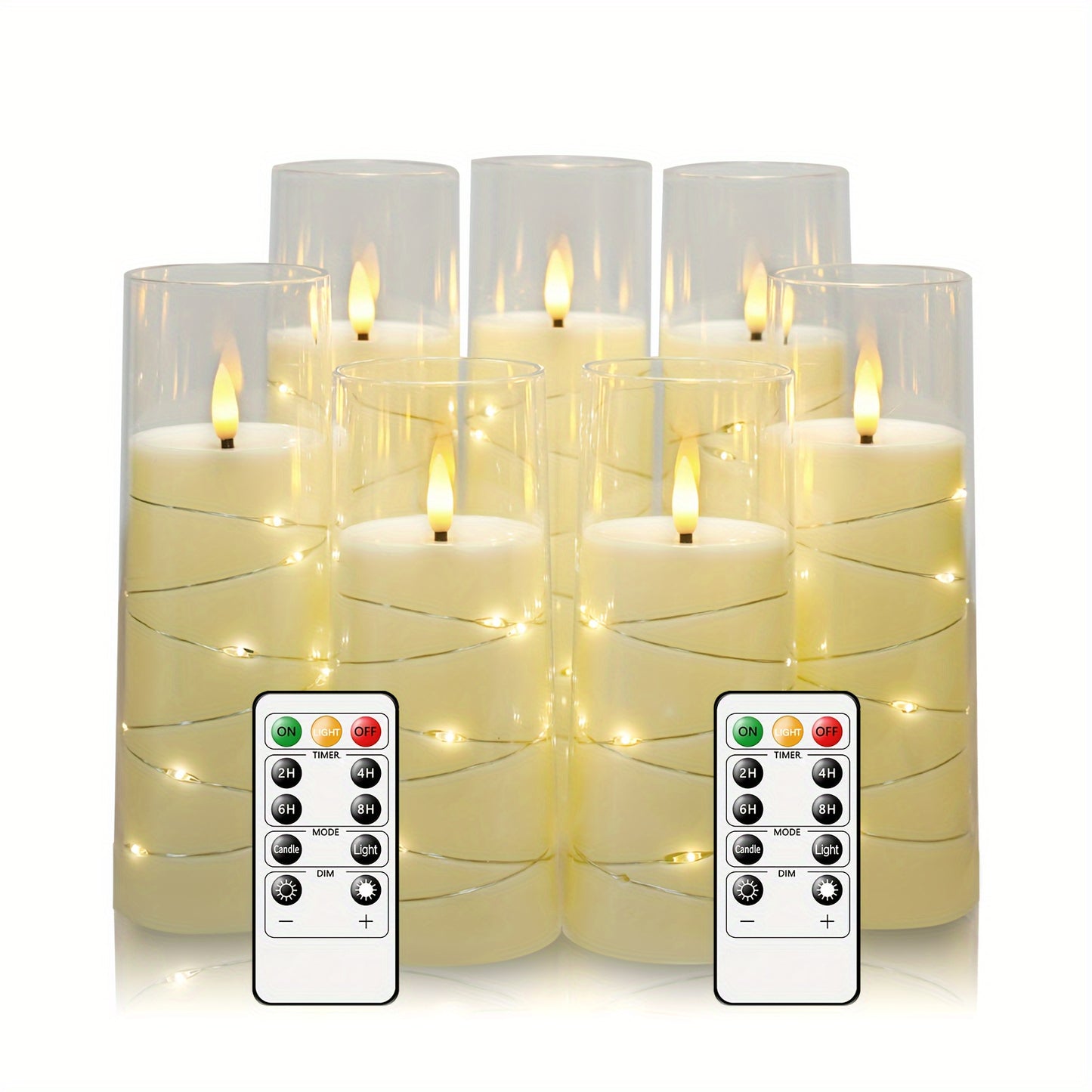 [Fast Arrival] 7-Acrylic Flameless Column Candle - Flameless Candles with Remote Control, Embedded Star String, and Battery Powered LED Lights - Perfect Home Decoration for Halloween and Christmas Ambiance