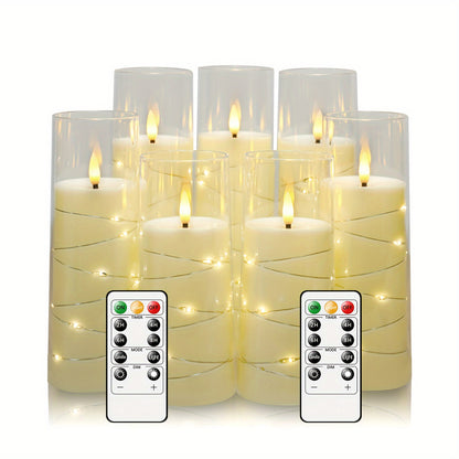 [Fast Arrival] 7-Acrylic Flameless Column Candle - Flameless Candles with Remote Control, Embedded Star String, and Battery Powered LED Lights - Perfect Home Decoration for Halloween and Christmas Ambiance