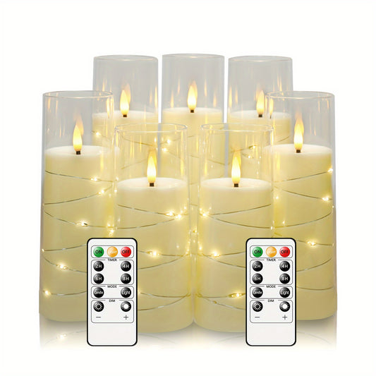 [Fast Arrival] 7-Acrylic Flameless Column Candle - Flameless Candles with Remote Control, Embedded Star String, and Battery Powered LED Lights - Perfect Home Decoration for Halloween and Christmas Ambiance