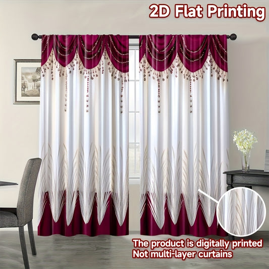 [Contemporary Curtains] 2pcs, 2D FLAT PRINTING Curtains, Contemporary Curtains red Durable 100% Polyester Fabric (without rod, No movement, no battery) Art Deco Festive for Living Room, Bedroom, Kitchen, Bathroom Decor, 2D Fl