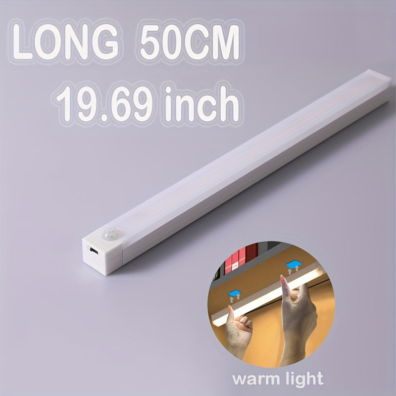 Smart Switch LED Light Human Motion Sensor Long Strip Wireless Magnetic Self-Adhesive Wardrobe Light with Charging Cabinet Light Bar for Countertop Closet Lighting, Rechargeable Kitchen Night Light Battery Powered Lamp for Wa