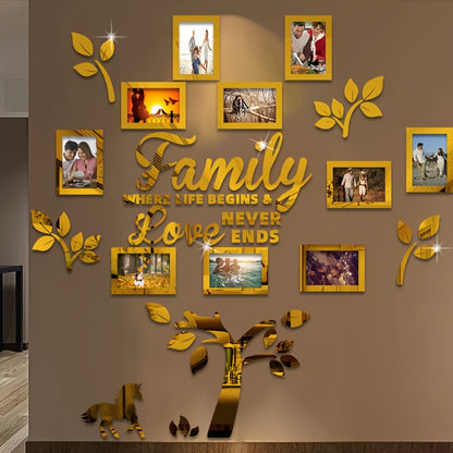 10-piece Photo Frame Combination Puzzle Photo Frame Tree Acrylic Mirror Wall Stickers, Place Your Favorite Photos To Decorate The Blank Wall To Create A Bright And Fashionable Visual Effect To Enhance The Beauty Of The Space!