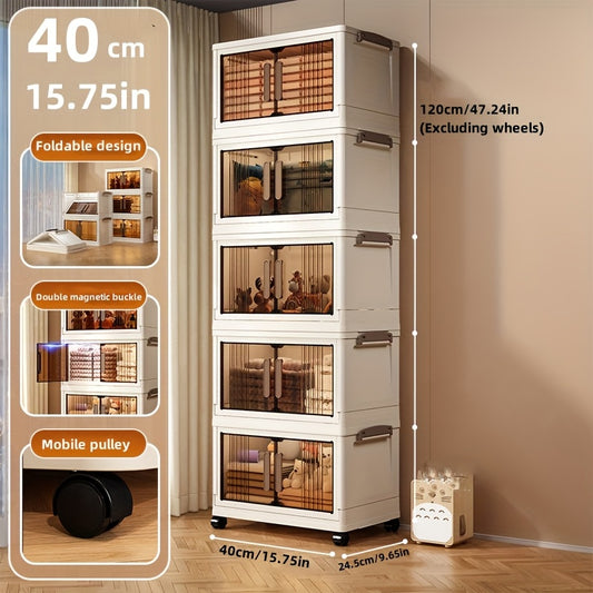 1 Multi-layer Foldable Open Storage Cabinet For Home Living Room, High Aesthetics Storage Box, Clothing And Milk Powder Storage Box, Dormitory With Wheels, Multi-layer Book And Snack Sorting Box, Home Storage And Sorting Box,