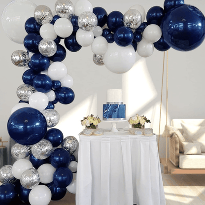 131pcs, Ink Blue Silvery White Balloon Arch Set 10 "' Birthday Wedding Party Background Decoration Party Supplies Required