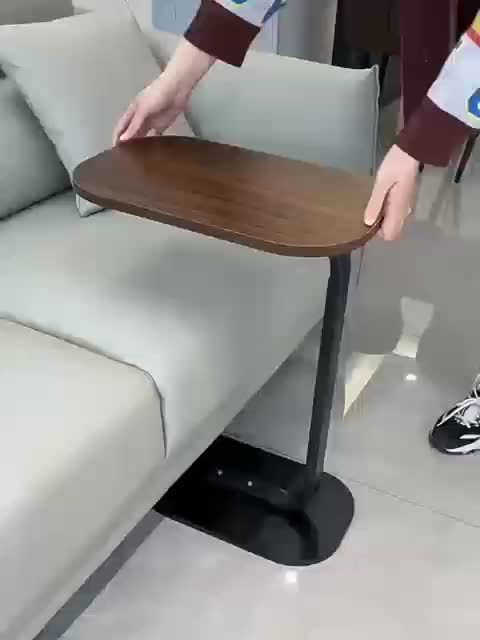[Adjustable Height Wooden Side Table] Chic C-Shaped Wooden Side Table with Adjustable Height - Modern Art Deco Design, Sturdy Metal Legs for Living Room & Outdoor Use