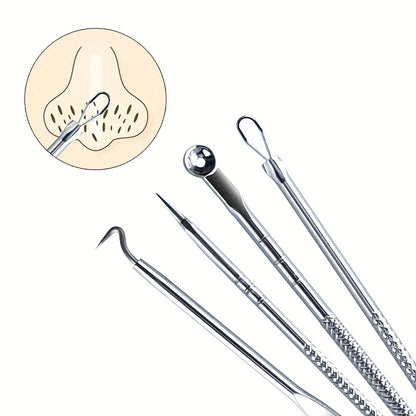 [Blackhead Remover] 4pcs/set Blackhead Needle | Black Spot Pimple Blemish Remover Light Beige Care Women Beauty Pore Cleanser Needle Hook