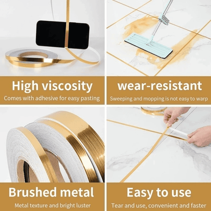 1 Roll Brushed Golden/Silvery Floor Edging Waterproof Seam Wall Stickers, Wall Gap Ceiling Home Decoration, Self-Adhesive Tile Tape, 1968.5inch