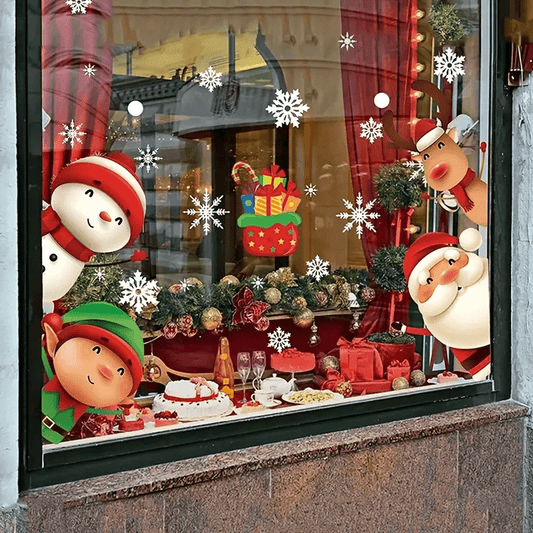 1pc Christmas Window Sticker, Snowflake Christmas Tree Snowman Santa Claus Pattern Glass Window Stickers, Bedroom Entryway Living Room Porch Home Decoration, Removable Stickers