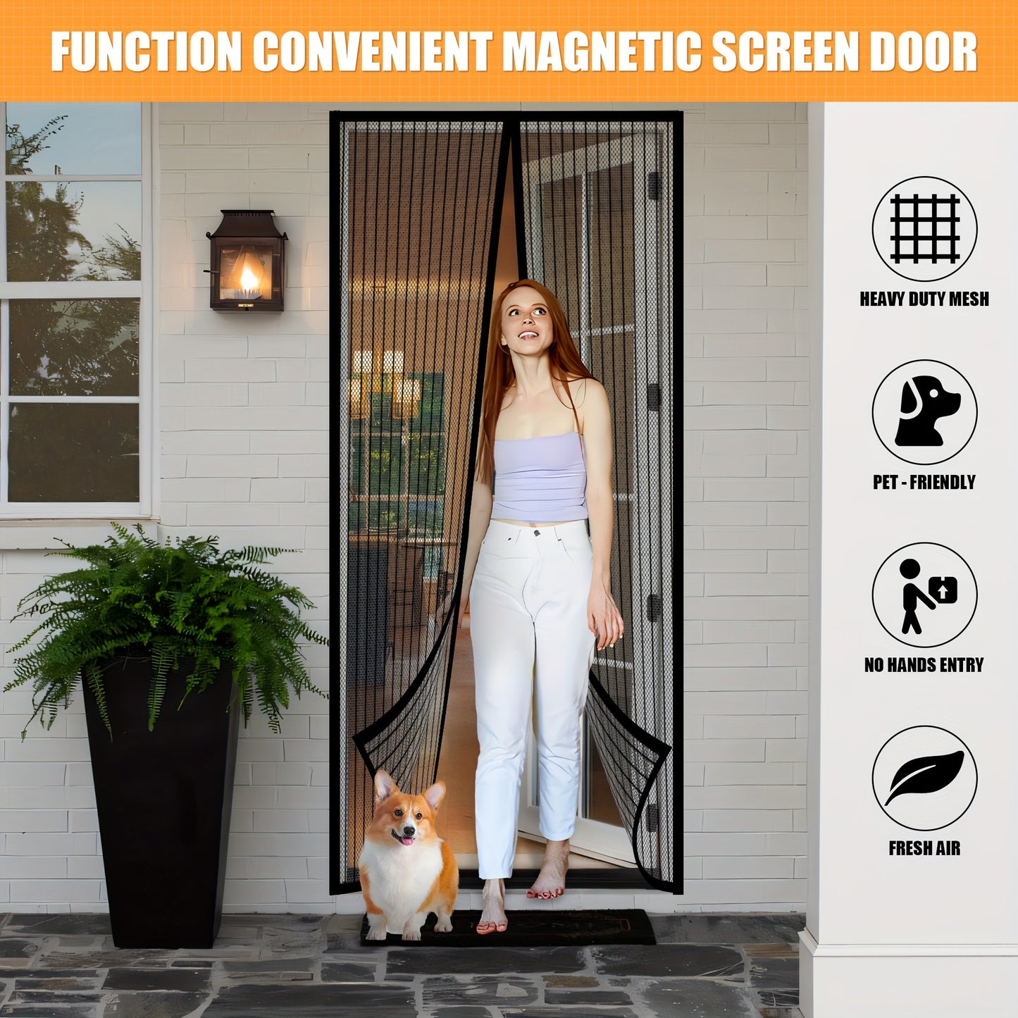 [Magnetic Screen Door] Heavy-Duty Magnetic Screen Door | Self-Sealing, Hands-Free Mesh for Insect Protection, Pet & Youngsters Friendly, Easy Installation with Magnetic Strips, Durable Nylon Material, Bohemian Style