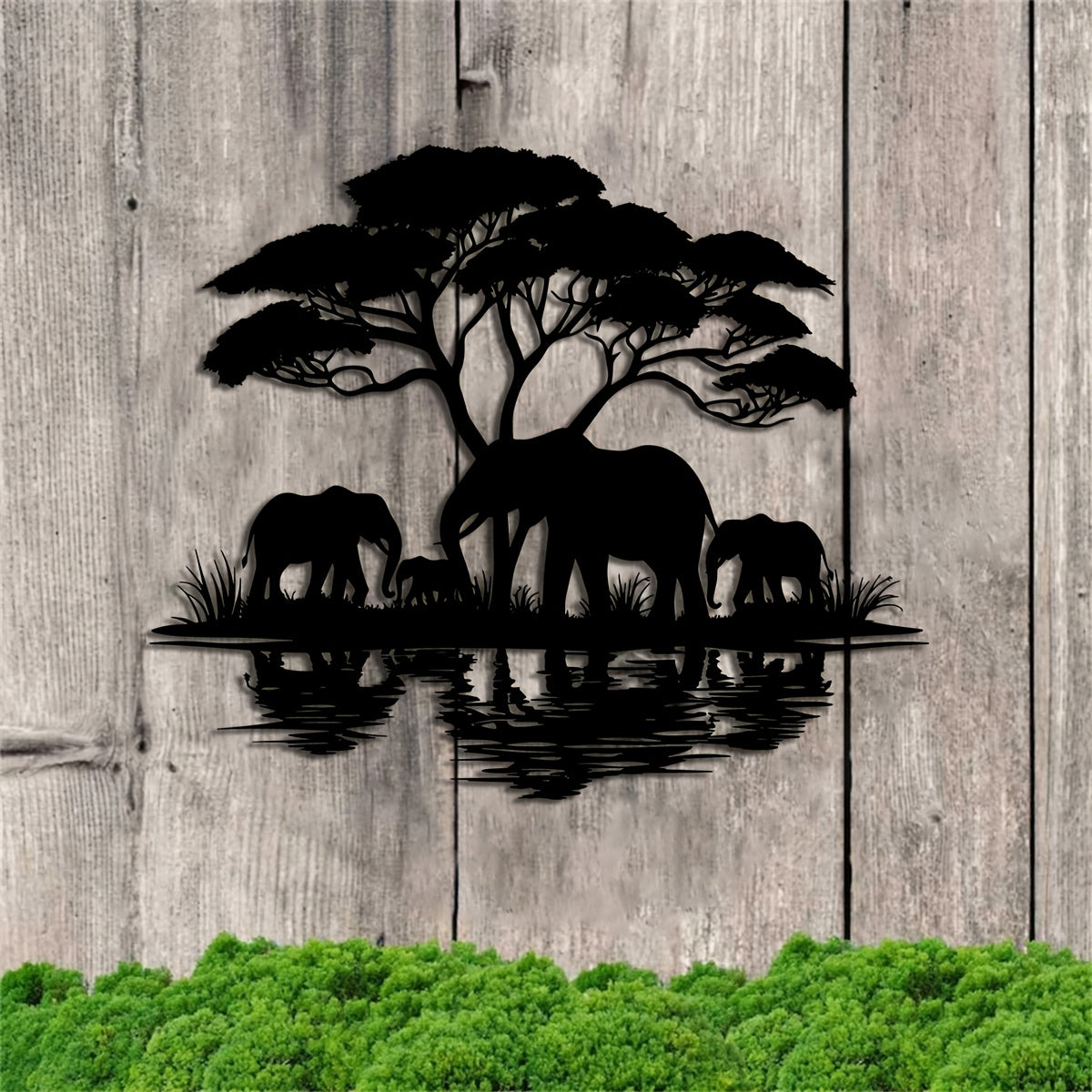 [Elegant Metal Elephant Family] 1pc Elegant Art Deco Metal Elephant Family Wall Art - 15.75"x13.19" Nature-Inspired Animal Silhouette Hanging Ornament - Ideal for Home, Patio, Balcony, and Holiday Decor