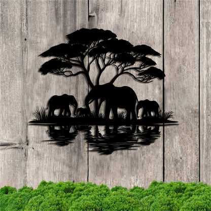 [Elegant Metal Elephant Family] 1pc Elegant Art Deco Metal Elephant Family Wall Art - 15.75"x13.19" Nature-Inspired Animal Silhouette Hanging Ornament - Ideal for Home, Patio, Balcony, and Holiday Decor