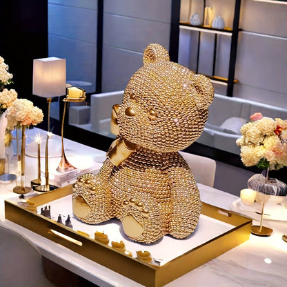 1pc Art Deco Resin Bow Bear Statue, Alphabet Animal Theme, Versatile Room Decor, Ideal for Christmas, Easter, Thanksgiving, New Year, Valentine'S Day - No Electricity Needed