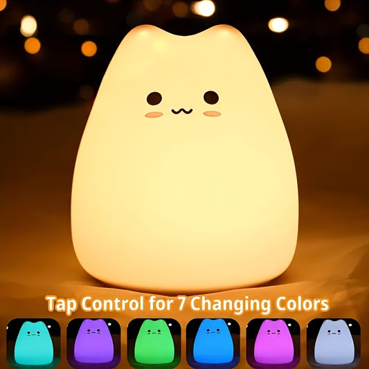 1pc Cartoon Cute Cat Silicone Lamp, Color-changing LED Night Light, Touch Atmosphere Lamp, Home Decoration Living Room, Halloween, Christmas Decoration, Office Desk Accessories, Camping, Party, Birthday Christmas Perfect Gift