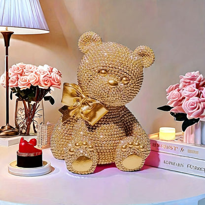1pc Art Deco Resin Bow Bear Statue, Alphabet Animal Theme, Versatile Room Decor, Ideal for Christmas, Easter, Thanksgiving, New Year, Valentine'S Day - No Electricity Needed