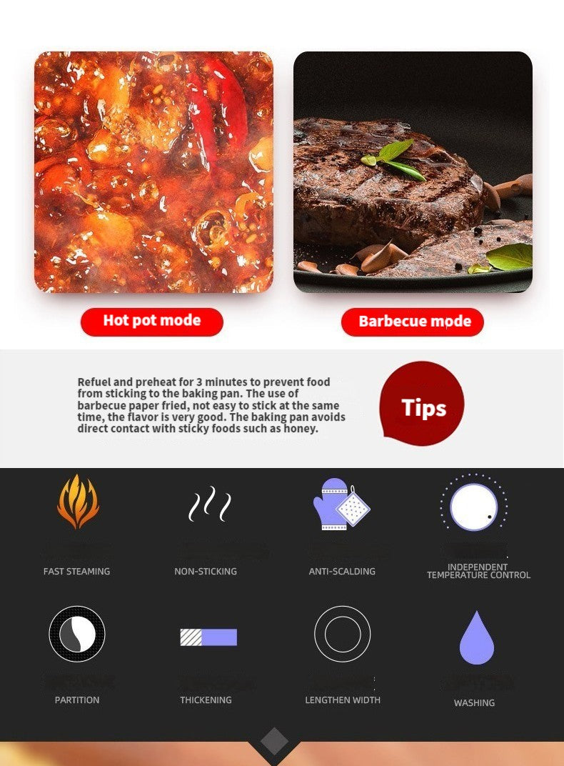 [Electric BBQ Grill Hot Pot] Smokeless Electric BBQ Grill and Hot Pot - Separable, Perfect for Home Cooking