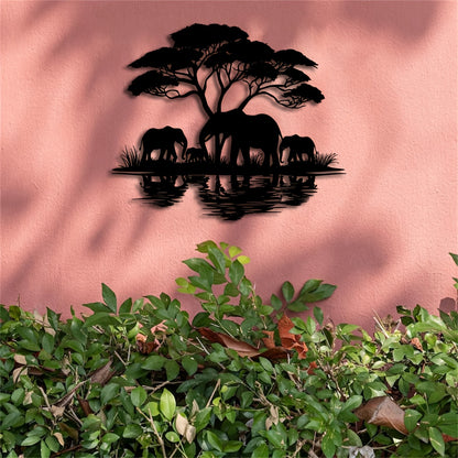 [Elegant Metal Elephant Family] 1pc Elegant Art Deco Metal Elephant Family Wall Art - 15.75"x13.19" Nature-Inspired Animal Silhouette Hanging Ornament - Ideal for Home, Patio, Balcony, and Holiday Decor