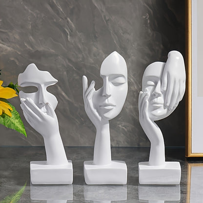 3pcs Thinker Statue, Mask Sculpture, Silence Is Golden Abstract Art Figurine, Modern Home Resin Sculpture Ornament, Creative Room Home Decor, Office Modern Decoration, Living Room Wine Cabinet Decoration, Party Supplies, Warm
