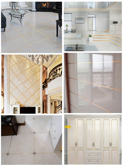 1 Roll Black Brushed Golden Silvery Floor Edging Waterproof Seam Wall Stickers, Wall Gap Ceiling Home Decoration, Self-Adhesive Tile Tape