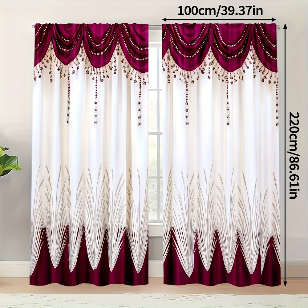 [Contemporary Curtains] 2pcs, 2D FLAT PRINTING Curtains, Contemporary Curtains red Durable 100% Polyester Fabric (without rod, No movement, no battery) Art Deco Festive for Living Room, Bedroom, Kitchen, Bathroom Decor, 2D Fl