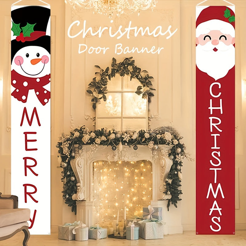 1 Set Festive Snowman Christmas Porch Sign - Merry Christmas Hanging Flag with Welcome Winter Message - Indoor Outdoor Holiday Home Decoration Supplies for Winter Season
