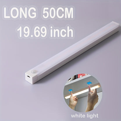 Smart Switch LED Light Human Motion Sensor Long Strip Wireless Magnetic Self-Adhesive Wardrobe Light with Charging Cabinet Light Bar for Countertop Closet Lighting, Rechargeable Kitchen Night Light Battery Powered Lamp for Wa