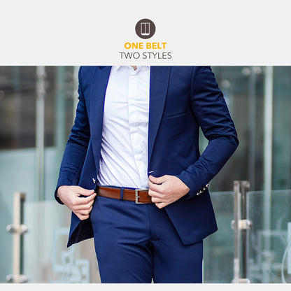 [Classic Men's Leather Belt] Classic & Fashion Men's Leather Belt | Single Prong Buckle for Jeans, Pants, Work & Business - Gift for Dad & Husband