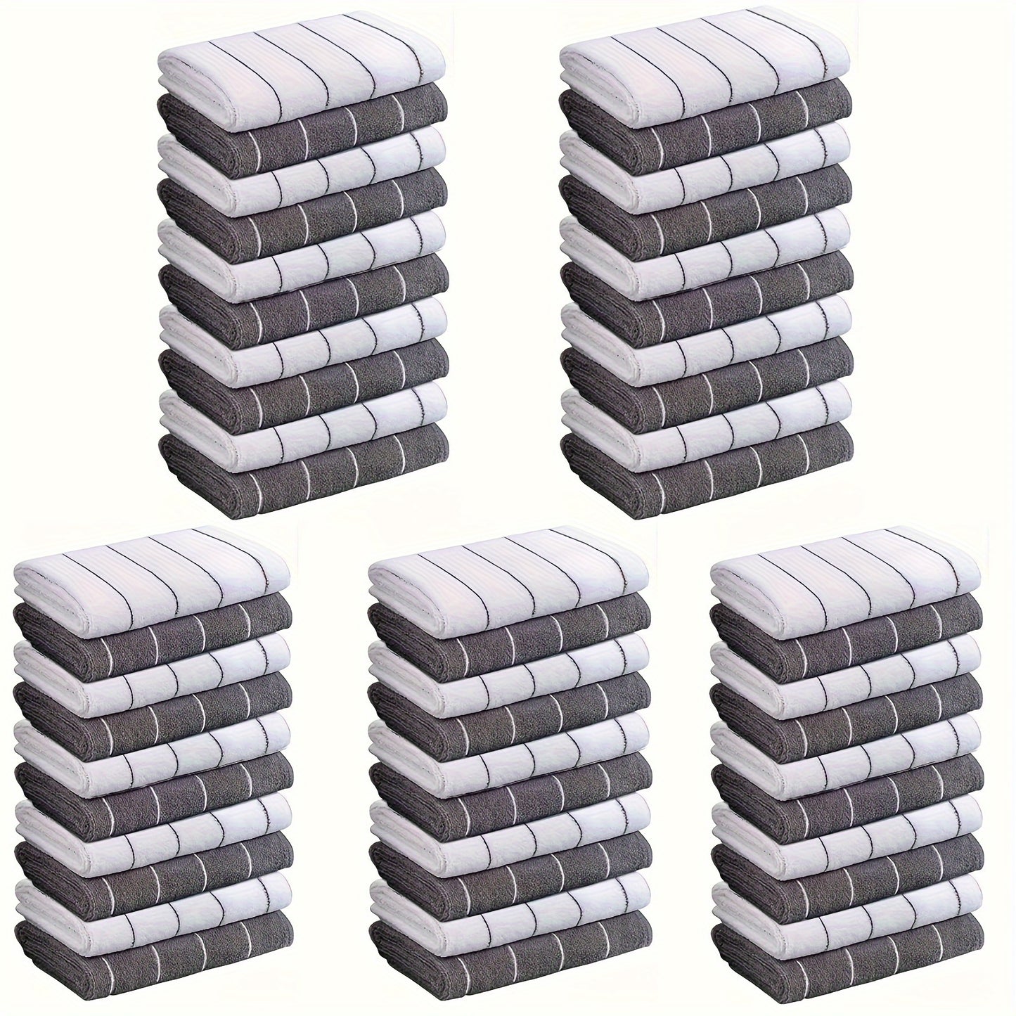 [Super Absorbent Towels] 5pcs HYER KITCHEN Super Absorbent Microfiber Cleaning Towels, Quick-Drying, Striped Gray and White, Multipurpose for Kitchen & Bathroom Use