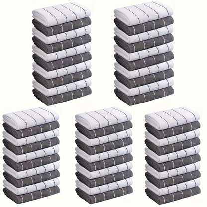 [Super Absorbent Towels] 5pcs HYER KITCHEN Super Absorbent Microfiber Cleaning Towels, Quick-Drying, Striped Gray and White, Multipurpose for Kitchen & Bathroom Use