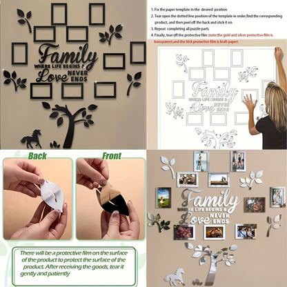 10-piece Photo Frame Combination Puzzle Photo Frame Tree Acrylic Mirror Wall Stickers, Place Your Favorite Photos To Decorate The Blank Wall To Create A Bright And Fashionable Visual Effect To Enhance The Beauty Of The Space!
