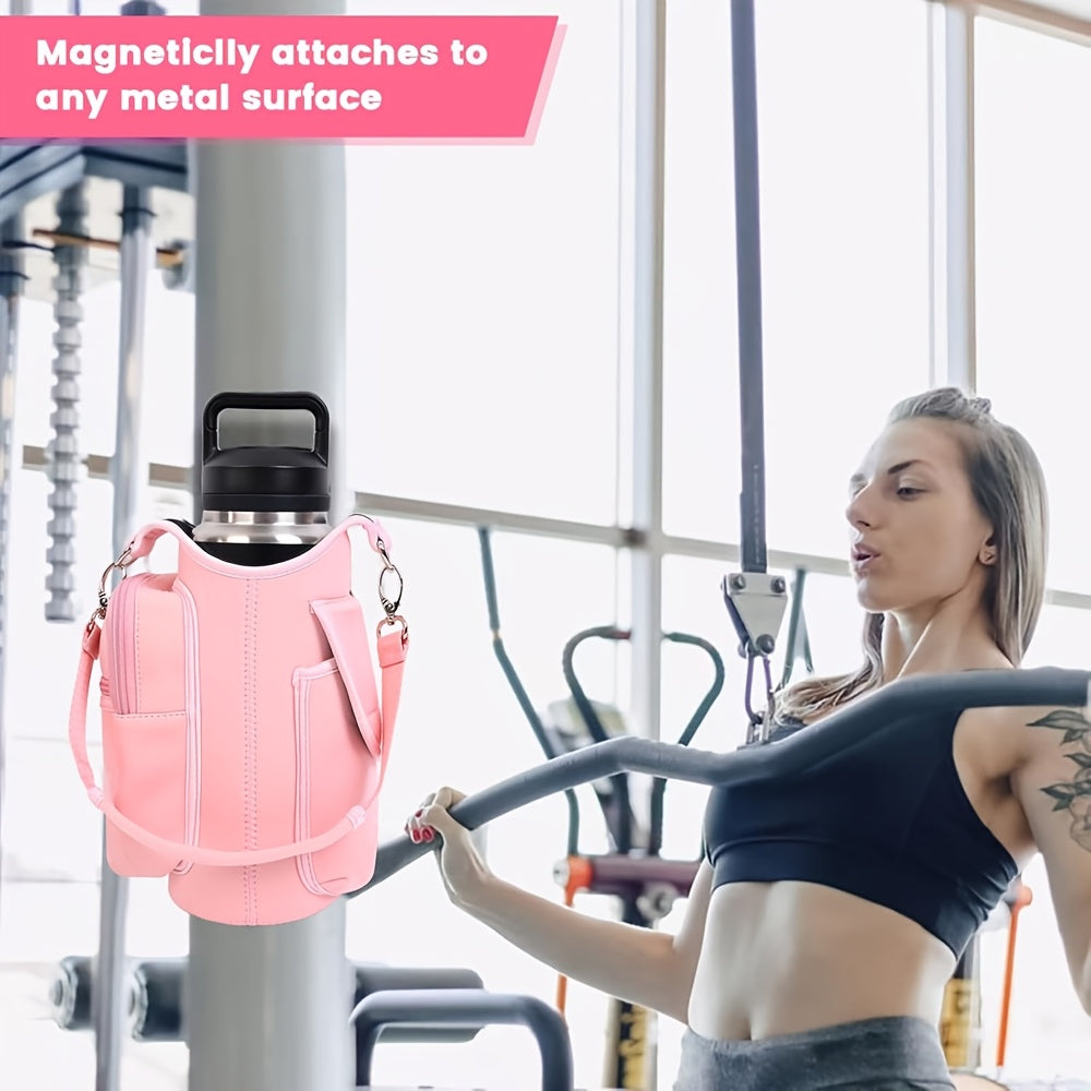 [Fitness Carrying Bag with Shoulder Strap] Fitness Magnetic Bag Water Bottle Holder Fitness Bottle Carrying Bag, with Mobile Phone Pocket and Handle Shoulder Strap Fitness Accessories Storage, Suitable for Men and Women, 5 Bu