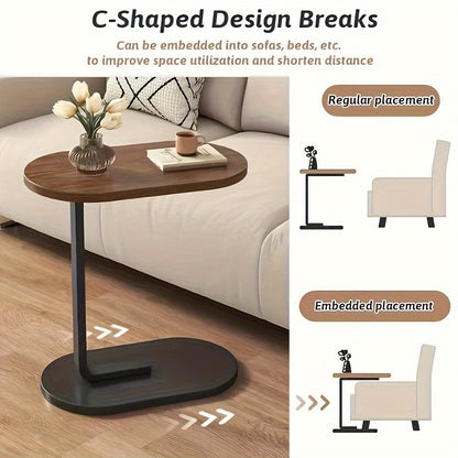 [Adjustable Height Wooden Side Table] Chic C-Shaped Wooden Side Table with Adjustable Height - Modern Art Deco Design, Sturdy Metal Legs for Living Room & Outdoor Use