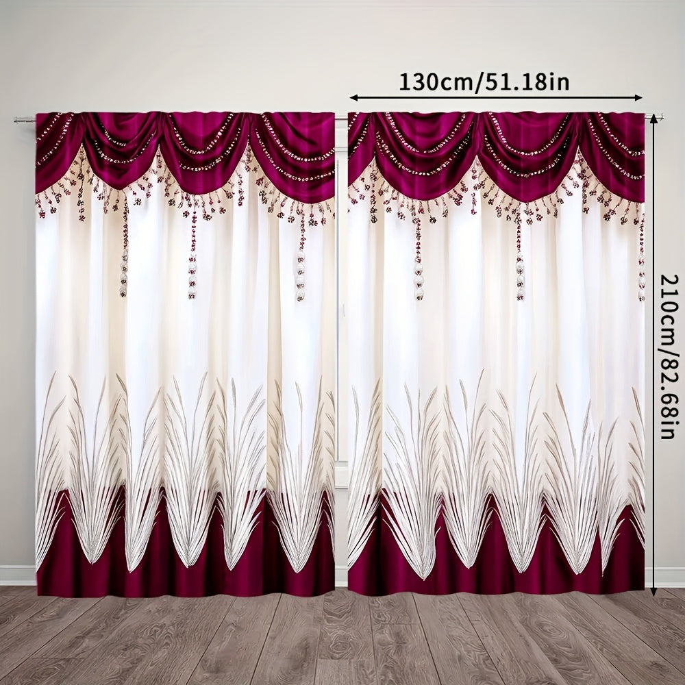 [Contemporary Curtains] 2pcs, 2D FLAT PRINTING Curtains, Contemporary Curtains red Durable 100% Polyester Fabric (without rod, No movement, no battery) Art Deco Festive for Living Room, Bedroom, Kitchen, Bathroom Decor, 2D Fl