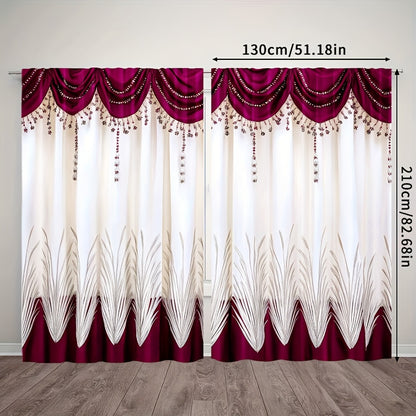 [Contemporary Curtains] 2pcs, 2D FLAT PRINTING Curtains, Contemporary Curtains red Durable 100% Polyester Fabric (without rod, No movement, no battery) Art Deco Festive for Living Room, Bedroom, Kitchen, Bathroom Decor, 2D Fl