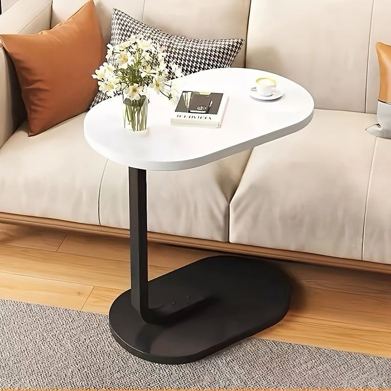 [Adjustable Height Wooden Side Table] Chic C-Shaped Wooden Side Table with Adjustable Height - Modern Art Deco Design, Sturdy Metal Legs for Living Room & Outdoor Use