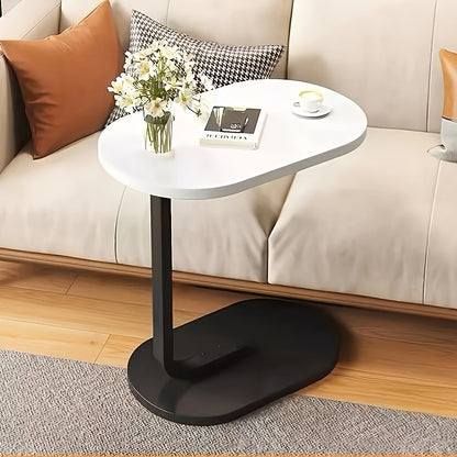 [Adjustable Height Wooden Side Table] Chic C-Shaped Wooden Side Table with Adjustable Height - Modern Art Deco Design, Sturdy Metal Legs for Living Room & Outdoor Use