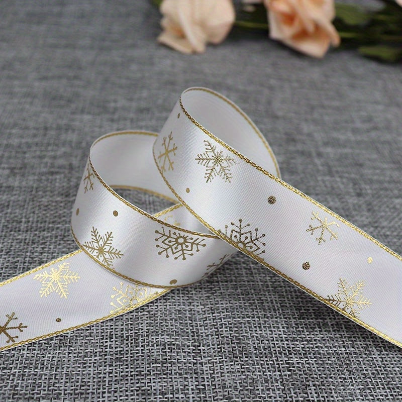 1pc 5 Yards 25mm Bronzing Christmas Ribbon Printed Polyester Ribbon For Christmas Decoration Gift Wrapping DIY Sewing Fabric