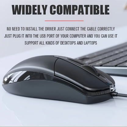 1pc Ambidextrous Wired USB Optical Mouse, 1200DPI Trackball, Smooth Movement on Various Surfaces, Anti-Slip Roller, Compatible with PC, Notebook, Desktop - Plastic, Wheel-Mouse, No Battery Required