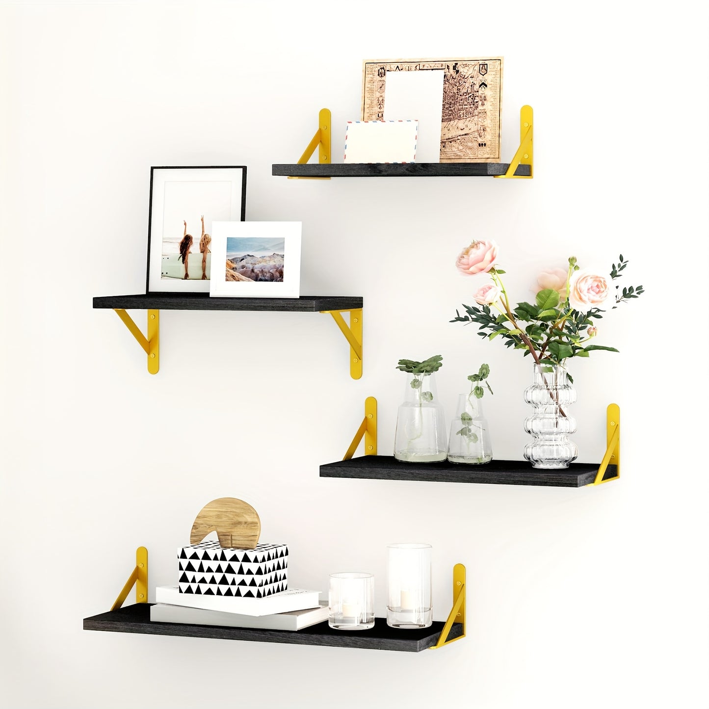 [4pcs Floating Shelves] 4pcs Floating Shelves, Wall Mounted Shelves | For Room Decor, Bathroom Storage, Bedroom, Living Room, And Plants, Home Storage Decoration Utility Shelf