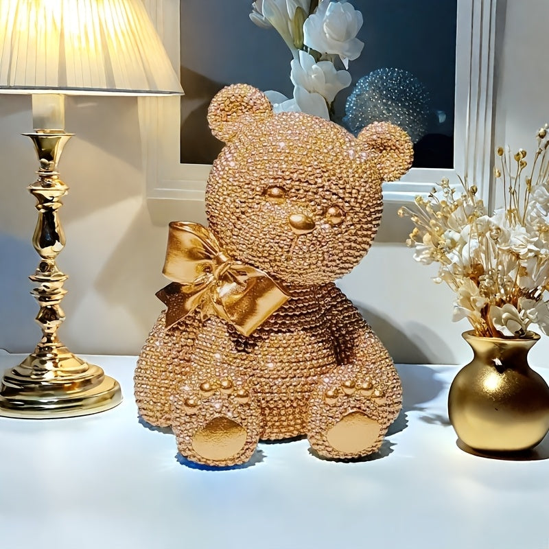 1pc Art Deco Resin Bow Bear Statue, Alphabet Animal Theme, Versatile Room Decor, Ideal for Christmas, Easter, Thanksgiving, New Year, Valentine'S Day - No Electricity Needed